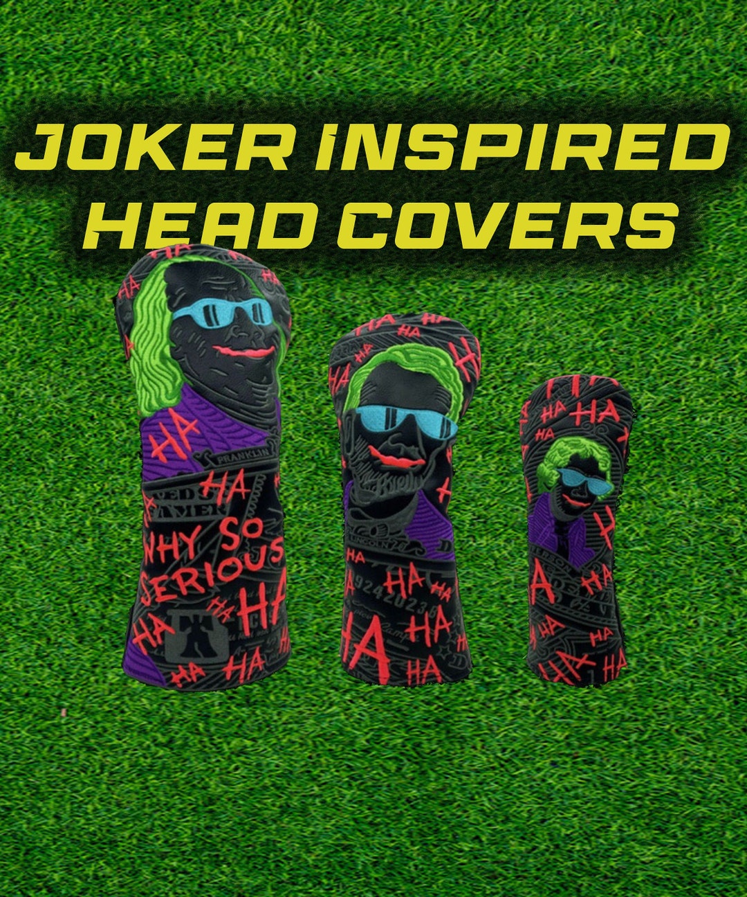 Joker Inspired Golf Head Covers Leather Embroidered Driver Fairway Wood