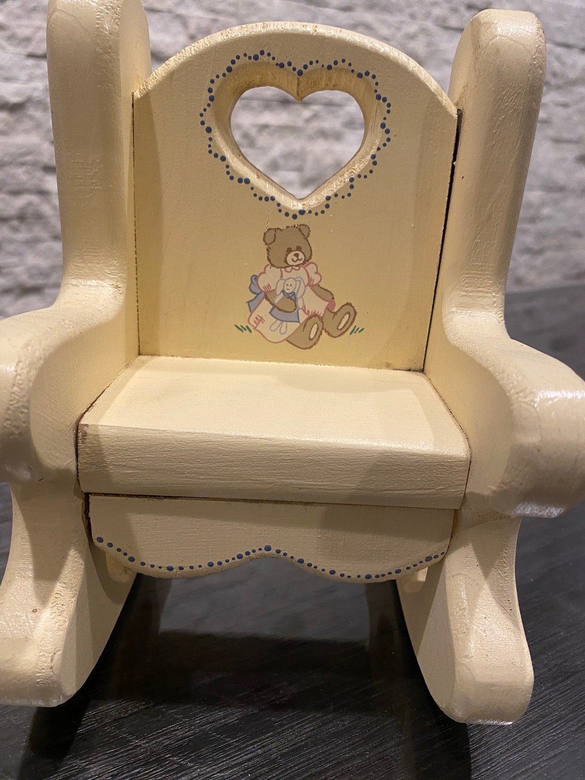 Vintage Miniature Yellow Wooden Doll Rocking Chair With Heart Etsy