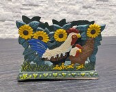 Vintage Cast Iron Rooster Hen Napkin Holder Letter Holder Mail Holder Farmhouse Kitchen Rooster Decor Farm Animal Kitchen Antique Rooster