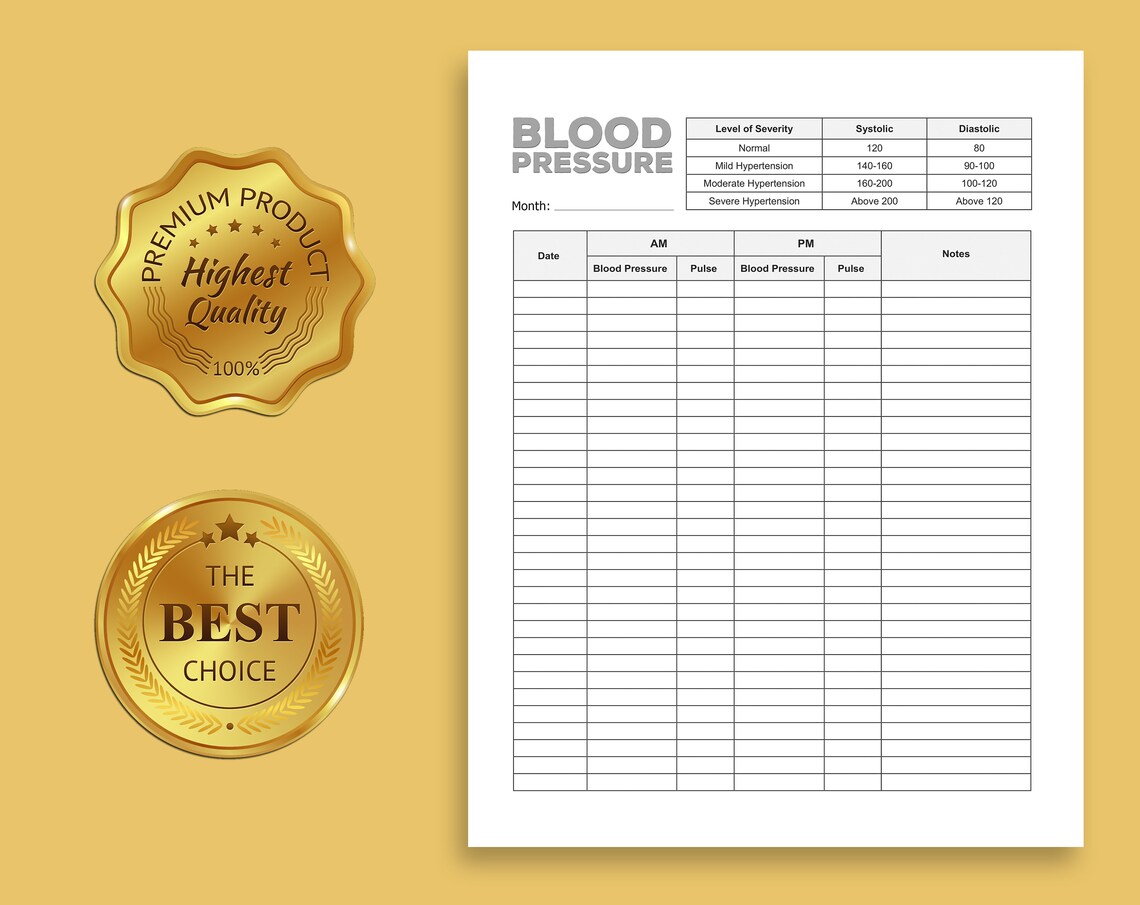 Blood Pressure Log Book Printable | Heart Rate Tracker (PDF) - Etsy