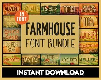 Farmhouse Font Bundle: 18 Rustic TTF/OTF Fonts (Digital Download)