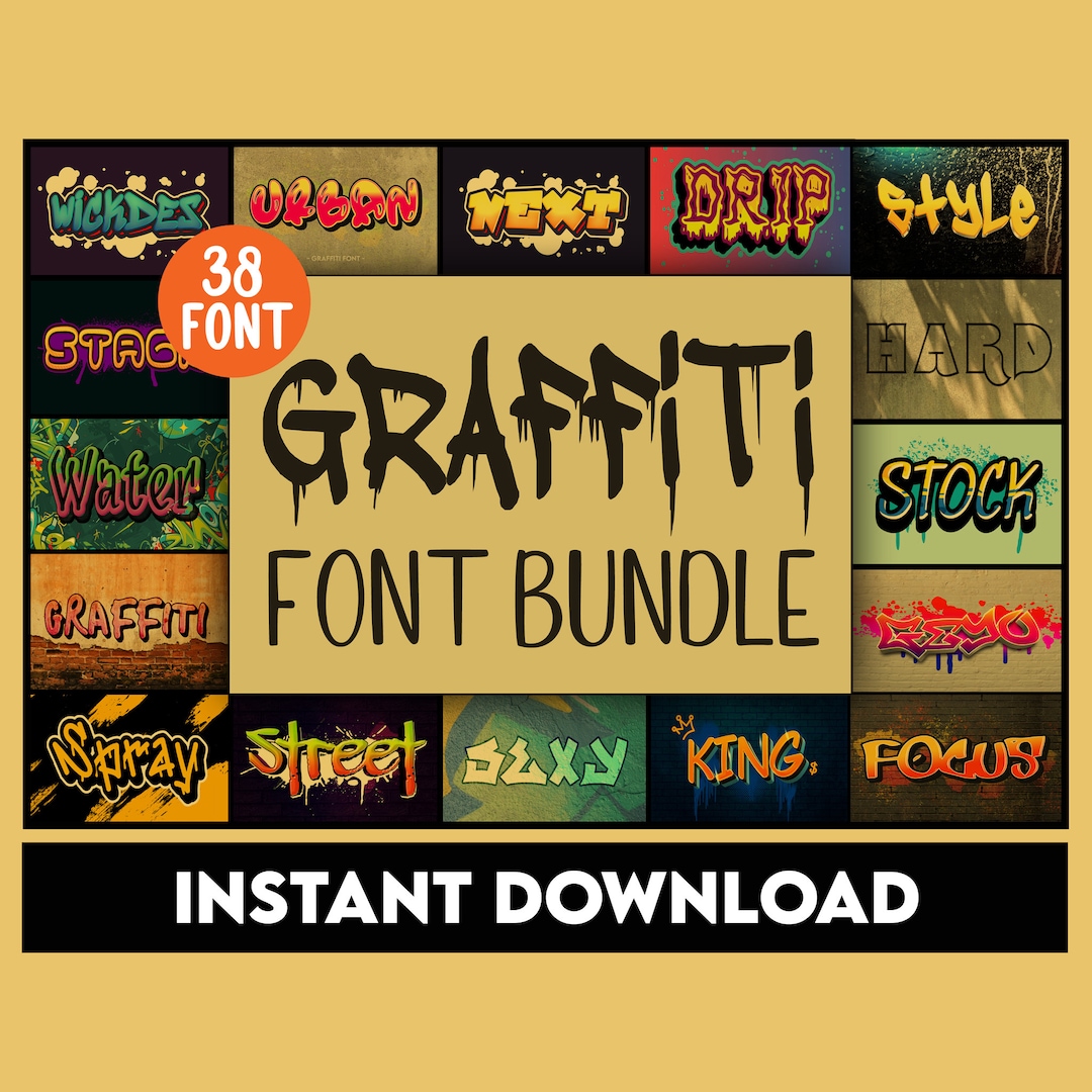 Graffiti Font Bundle, Urban Graffiti Font Bundle, Street Font, Wall Art