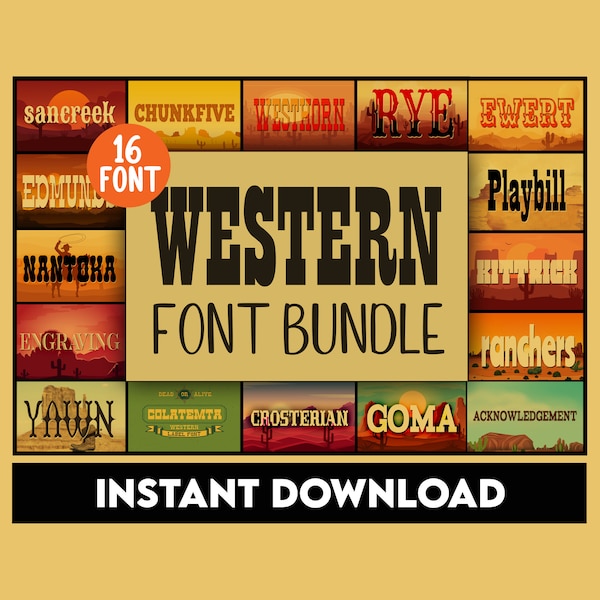 Western Font Bundle, Wild West Font, Cowboy Font Collection, Old West, Font for Cricut, Procreate Font, Silhouette Font, Commercial Use Font