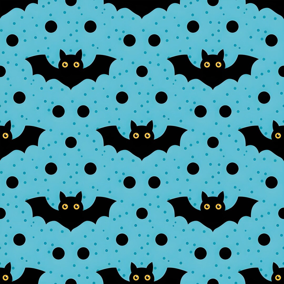Spooky Halloween Bats Seamless Pattern: Black Bats, Polka Dot ...