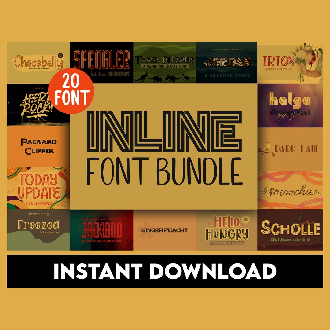 Inline Font Bundle, 20 Unique Typeface Fonts (OTF, TTF) Digital ...