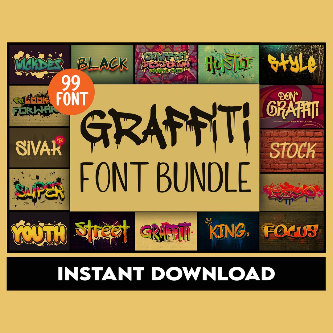 Graffiti Font Bundle, Urban Graffiti Font Bundle, Street Font, Wall Art