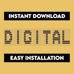 Puede incluir: Un gráfico de descarga digital con la palabra "DIGITAL" en texto negro sobre un fondo amarillo. El texto está en una fuente pixelada. El gráfico también incluye el texto "INSTANT DOWNLOAD" y "EASY INSTALLATION" en texto negro sobre un fondo negro.