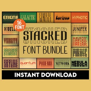 Stacked Font Bundle, Mirror Font Bundle, Stacked Font Tshirts, Font Commercial Use, Font Collection, Cricut Fonts