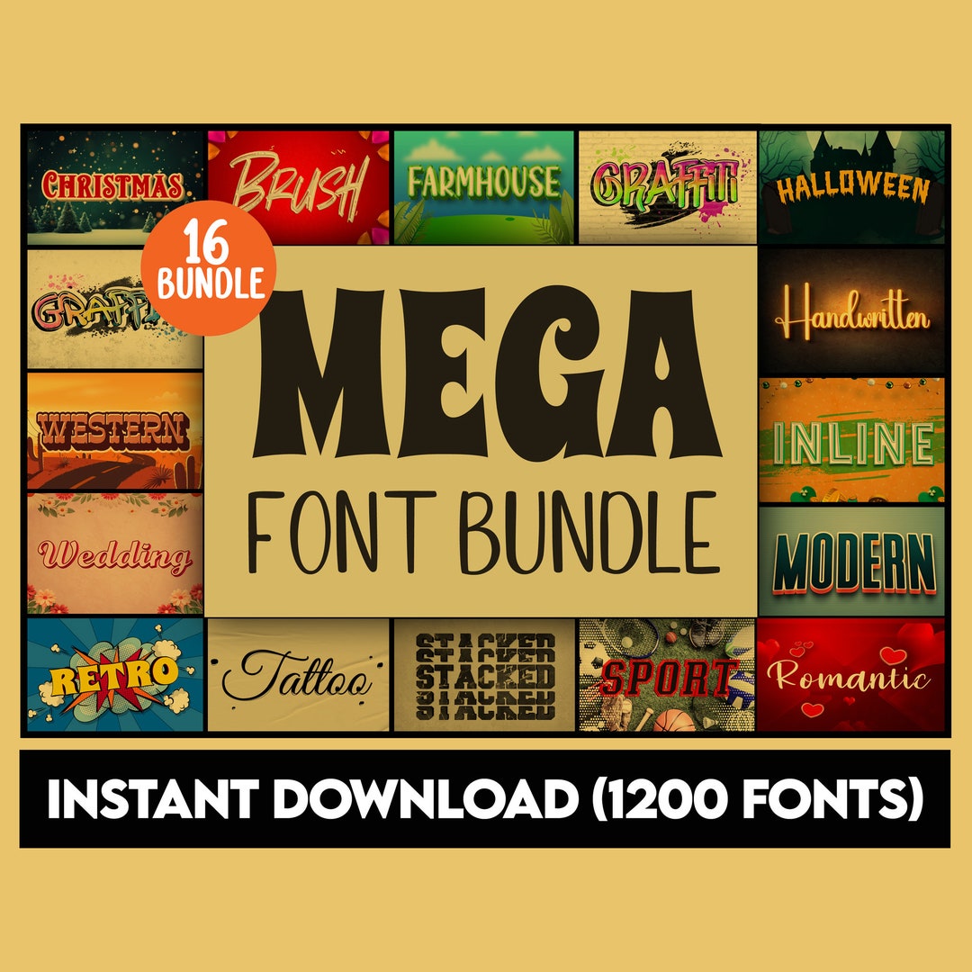 Buy 1200 FONTS MEGA Font Bundle, Font Bundle Canva, Fonts for SVG, Font ...