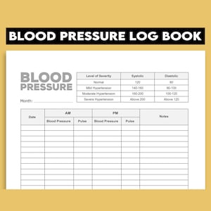 Daily Blood Pressure Sheet PDF | High Blood Pressure Log Book Printable | Heart Rate Tracker | Blood Pressure Chart | Hypertension Logbook
