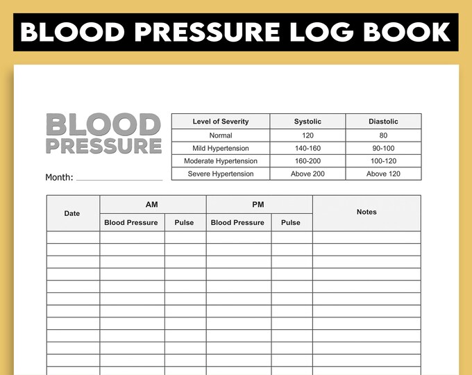 Blood Pressure Log Book Printable | Heart Rate Tracker (PDF) - Etsy