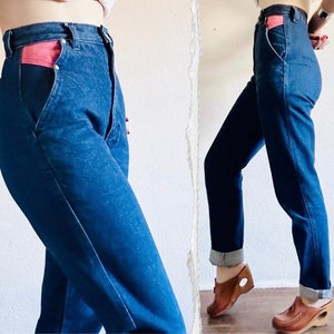 Jeansy Bareback Western z lat 80., talia 26, jeansy STONEY RIVER z lat 90. w kolorze ciemnoniebieskim, z wysokim stanem, w kolorze czerwonym, z prostymi nogawkami, model Mom Jeans Rockies Roughrider