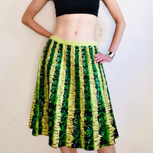 Vintage Mexican Sequin Skirt, Medium, Y2K Green Brown Sequined Striped Tourist Souvenir Circle Skirt Bright Colorful Summer image 3