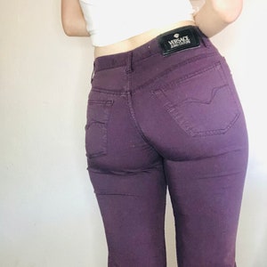 VERSACE JEANS COUTURE Capris, 28 Waist, Purple Mid Rise Skinny Cotton Cropped Minimalist Summer Designer Italian Luxury image 8