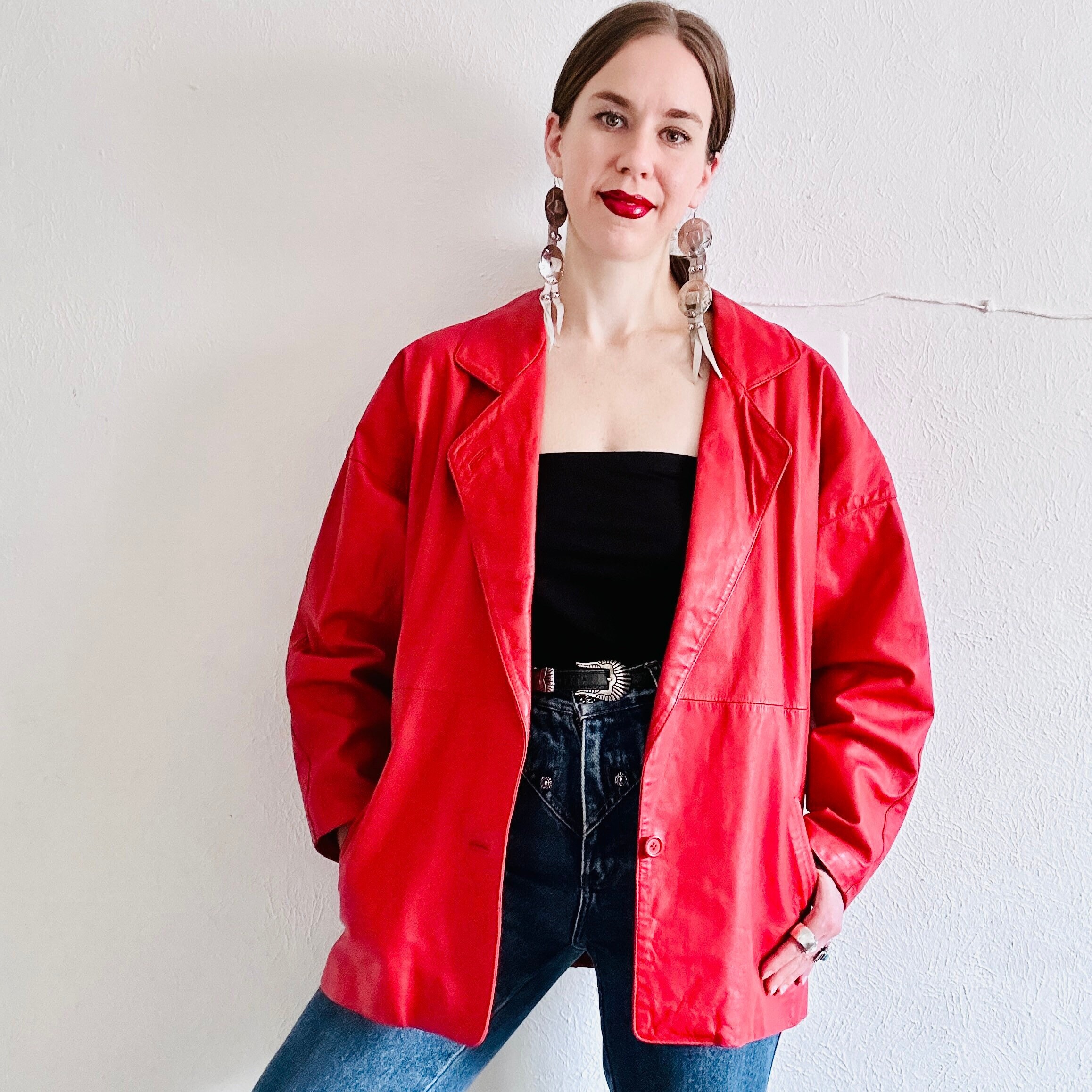 Red leather best sale blazer