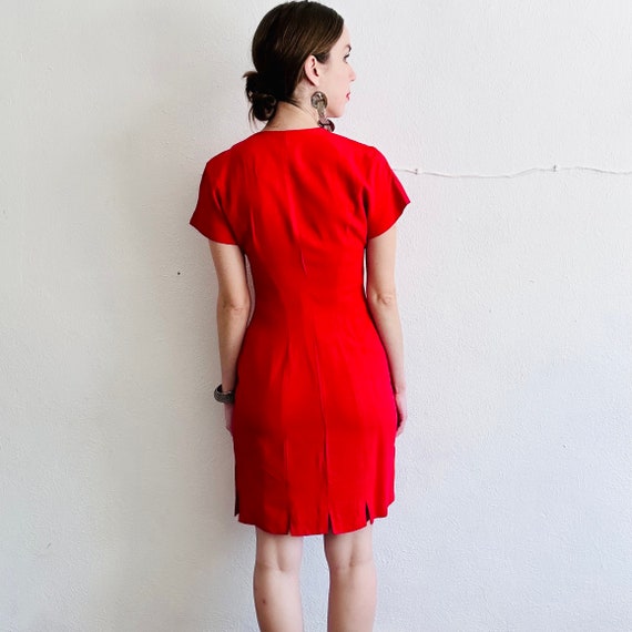 80s Vintage Red Dress, Small, Faille Button Down … - image 4