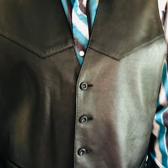 Vintage Leather Western Vest, Large, 80s 90s Blac… - image 4