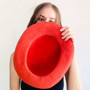 Vintage Peruvian Wool Hat, Medium, Red South American Ethnic Hand Felted Folk Art image 8