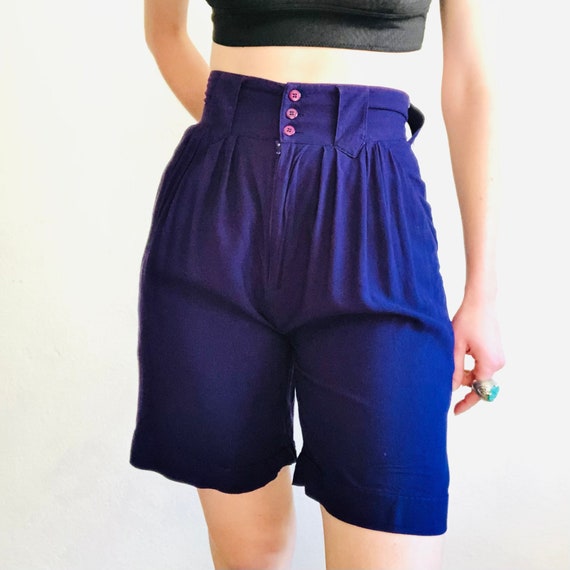 80s Vintage Pleated Shorts, Size Small, Purple Hi… - image 6
