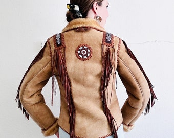 Vintage ARTURO Sheepskin Jacket, Small, 60s 70s Fringe