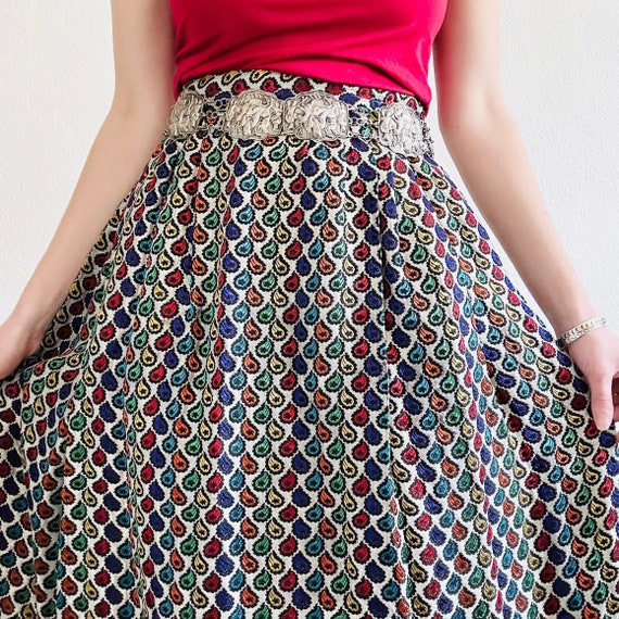 60s Vintage Sari Skirt, 24 Waist, Silver Metallic 