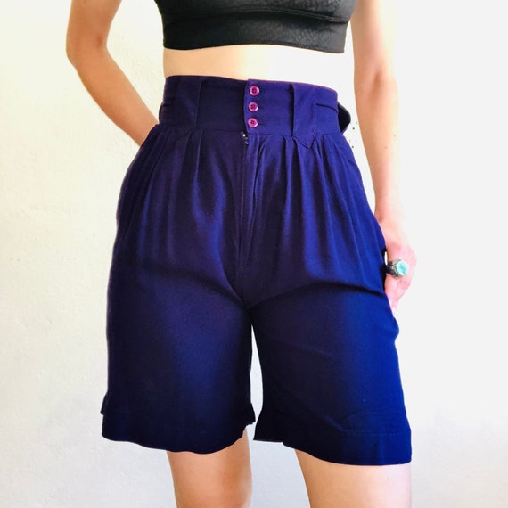 80s Vintage Pleated Shorts, Size Small, Purple Hi… - image 2