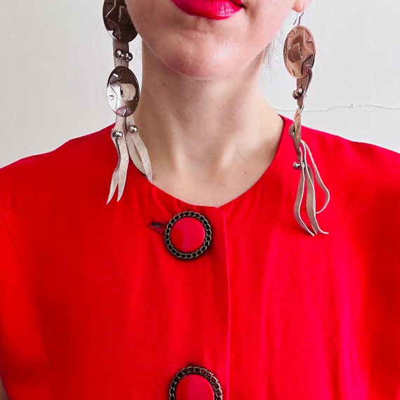 80s Vintage Red Dress, Small, Faille Button Down … - image 5