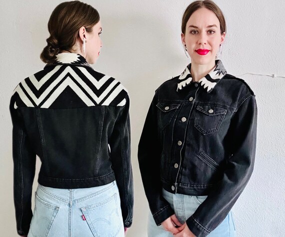 Black wool denim jacket deals