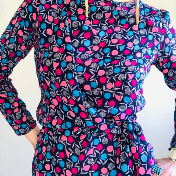 70s Printed Wrap Dress, Small Petite, Vintage 70s… - image 3