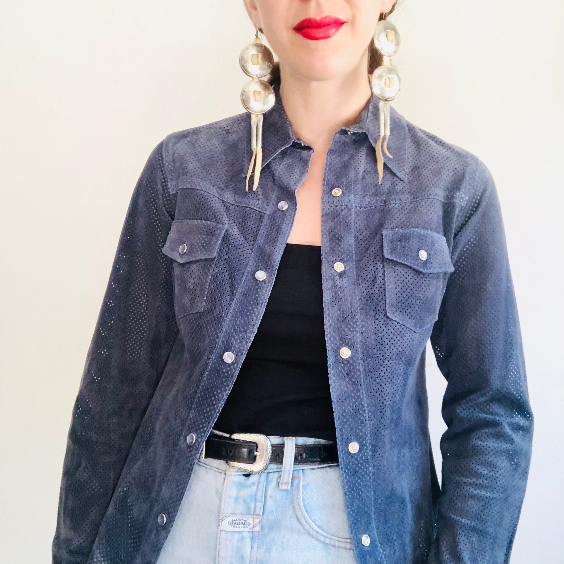 Vintage SUEDE SHIRT Size: 42*long Sleeve Shirt*western Shirt