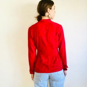 Vintage Red Silk Shirt, Small, 90s 80s Floral Brocade Jacquard Button Down Collared Long Sleeve Shirt image 8