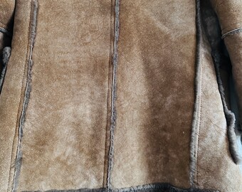 Vintage Genuine Shearling Coat, Small, Mens 38 60s 70s Brown