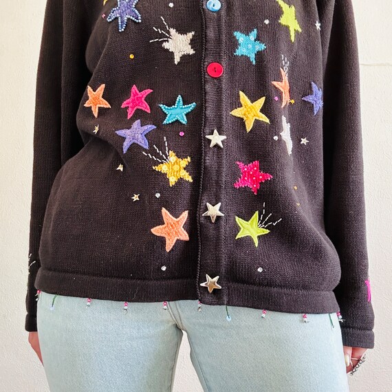 80s Colorful Star Cardigan, XLarge, Vintage Black… - image 8