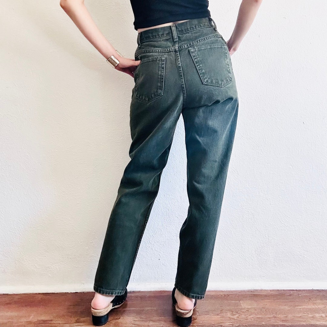 Vintage 90s Green & White Gingham High Waisted Jeans 10