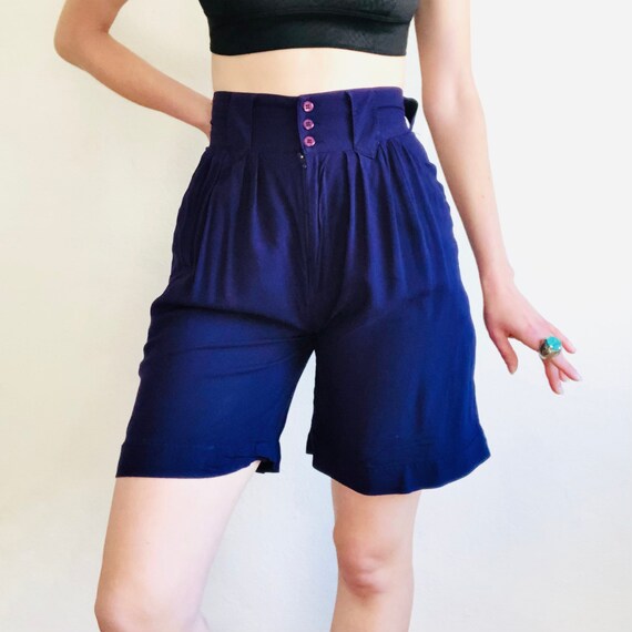 80s Vintage Pleated Shorts, Size Small, Purple Hi… - image 5