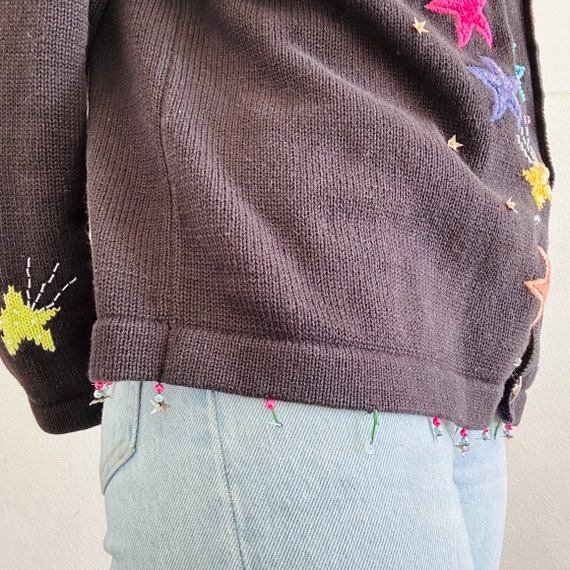 80s Colorful Star Cardigan, XLarge, Vintage Black… - image 9