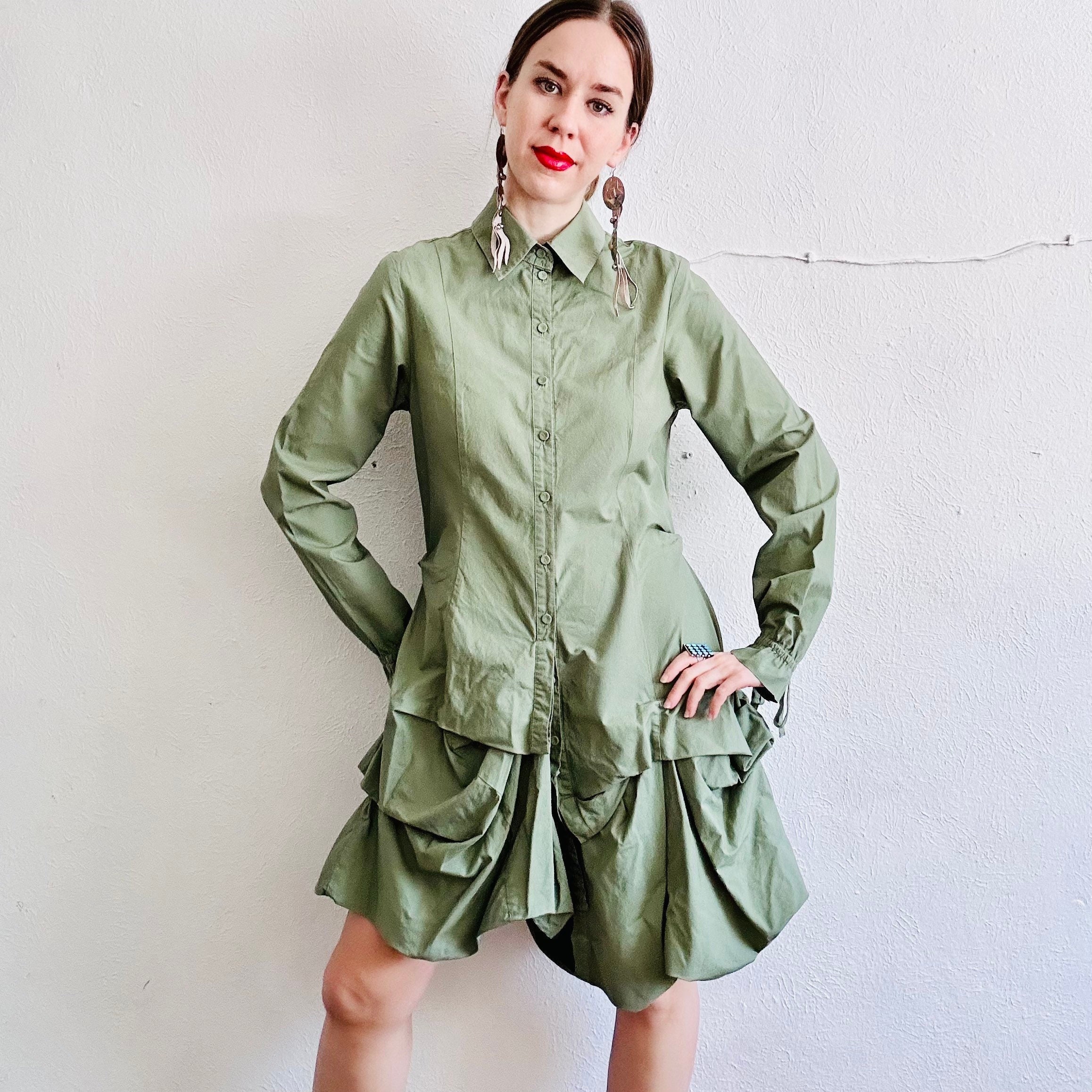 s Vintage Parachute Dress Small Y2K Green Cotton Long   Etsy