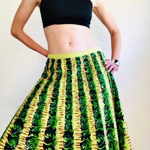 Vintage Mexican Sequin Skirt, Medium, Y2K Green Brown Sequined Striped Tourist Souvenir Circle Skirt Bright Colorful Summer image 6