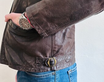 70s ARTURO Leather Jacket, Large, Mens Vintage Brown Bomber