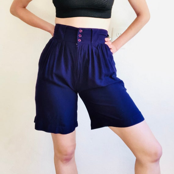 80s Vintage Pleated Shorts, Size Small, Purple Hi… - image 1