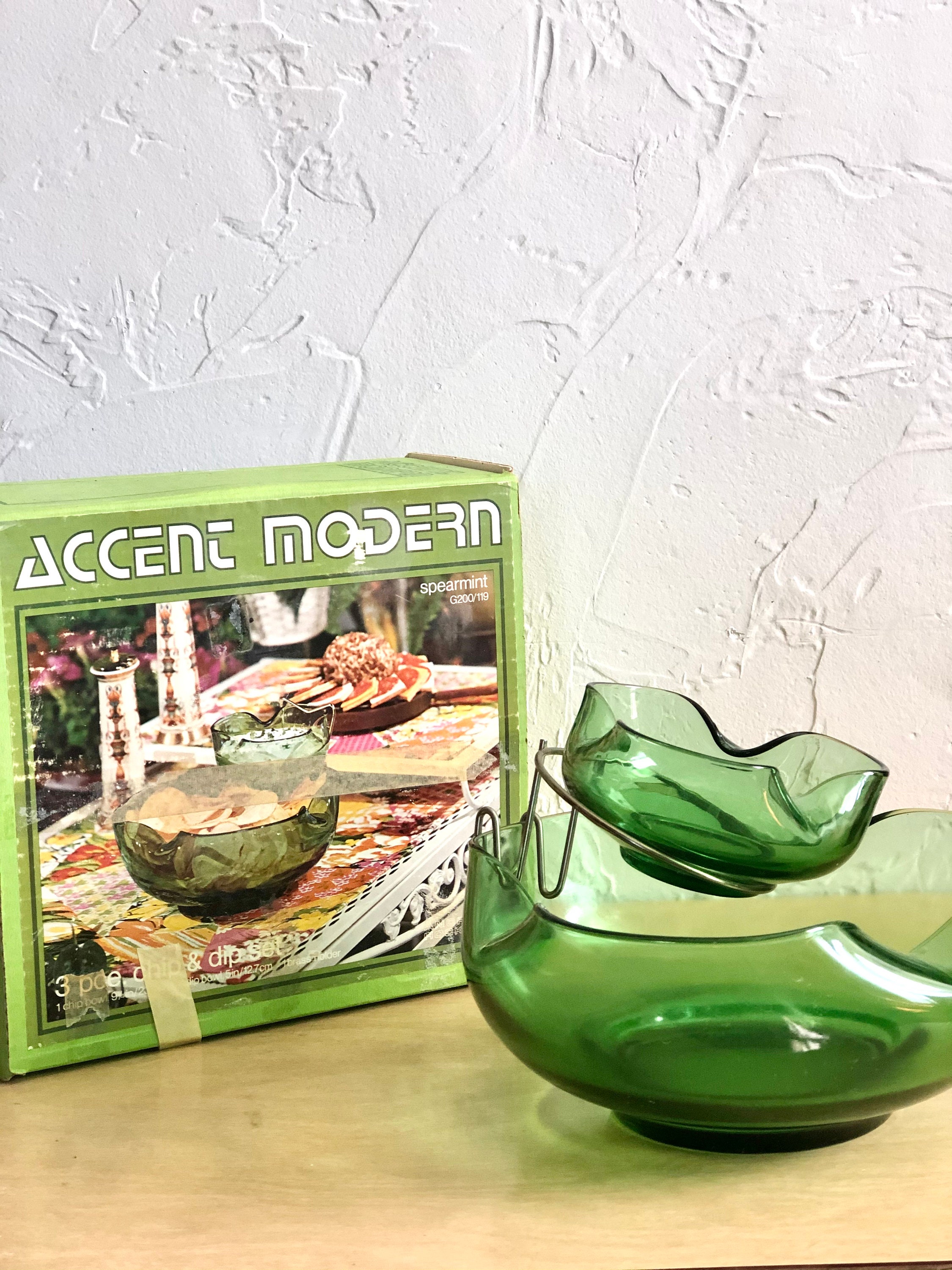 Vintage Anchor Hocking 2 tiered Green Glass Serving Bowls Etsy