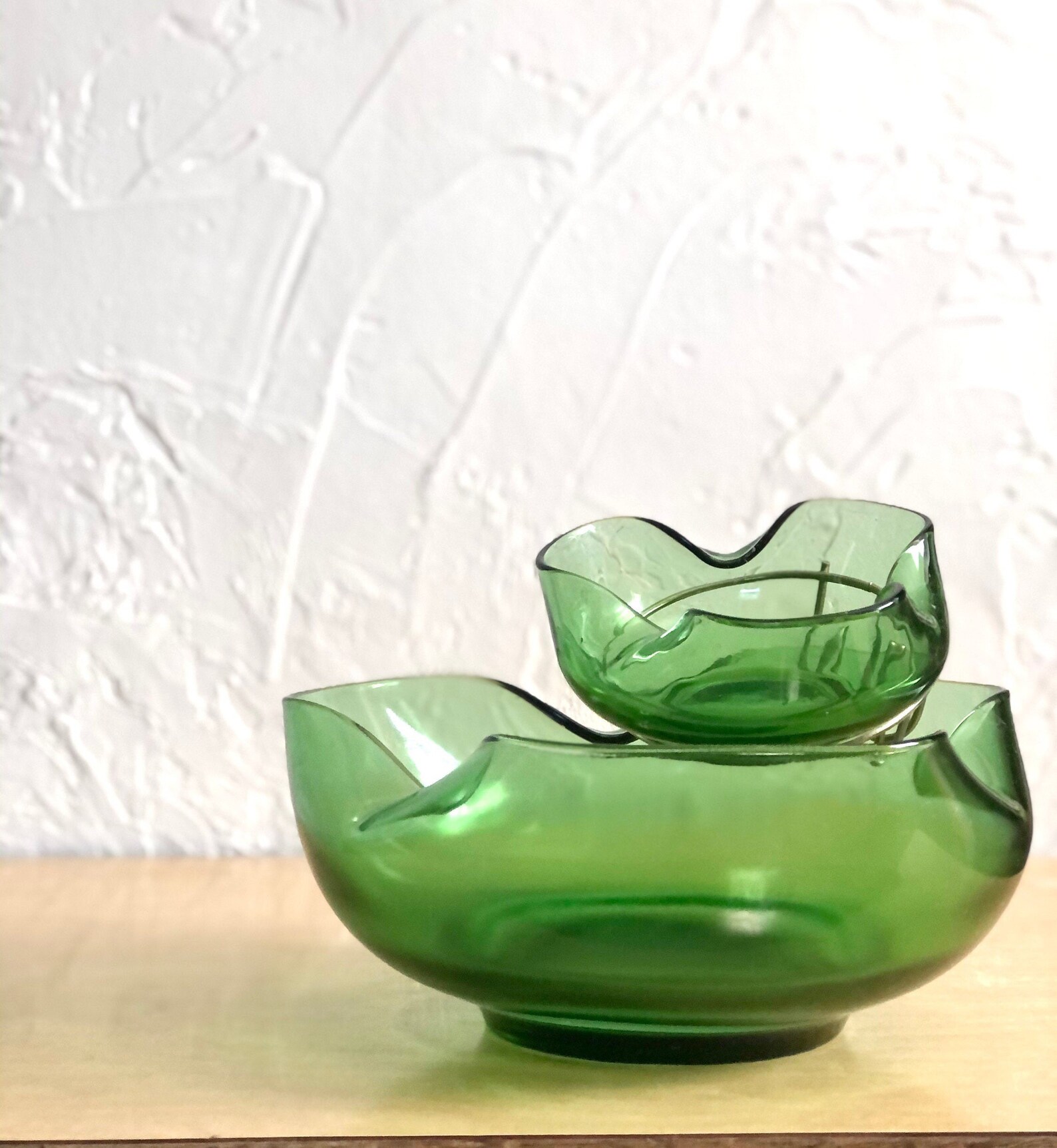 Vintage Anchor Hocking 2 tiered Green Glass Serving Bowls Etsy