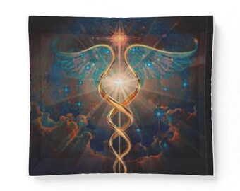 Caduceus Light Cotton Comforter | Spiritual Medical Symbol, Celestial Wings