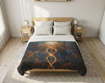 Caduceus Light Cotton Comforter | Spiritual Medical Symbol, Celestial Wings