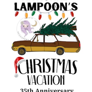 National Lampoon&#39;s Christmas Vacation Movie 35th Anniversary, Station Wagon With Tree, String Lights, Santa Hat, 1989-2024, PNG, Sublimation