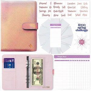 Budget Binder with Cash Envelopes - Rose Gold Money Organizer for Cash, A6 Cash Envelopes for Budgeting, Binder with Rose Gold Stickers