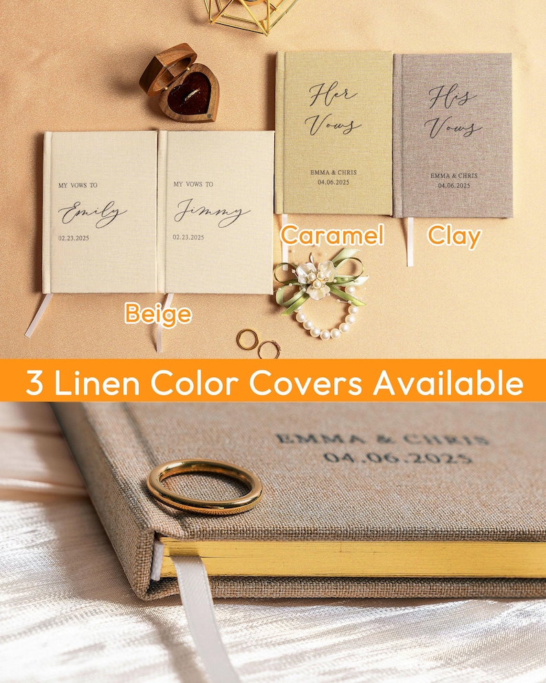 Personalized Two Vow Books with Gilded Edge, Elegant Bride & Groom Gift, 80 Pages(40 Sheets), Luxury Speech Notebook, Hard Cover-4.3 x 6in，