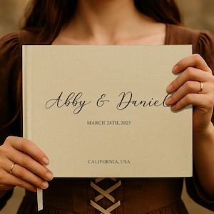 Linen Wedding Guest Book | Personalized Reception Guestbook | Engagement Signing Book | Bridal Shower Gifts for Her