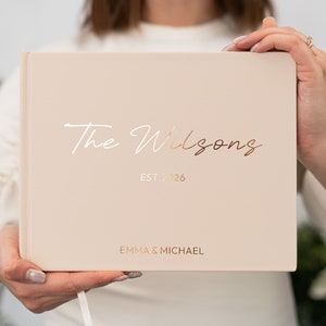 Personalized Wedding Guest Book | Custom Reception Guestbook | Engagement Signning Book, Wedding Anniversary Gifts, 60 Pages with 120 Sides