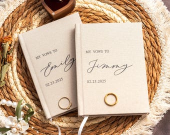 Personalized Vow Books Set with Gilded Edge, Elegant Wedding Gift, His and Her Vows, Luxury Speech Notebook, Linen Cover-4.3 x 6in